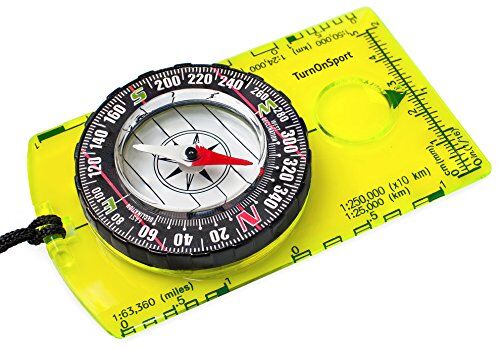Flexzion Mini Baseplate Compass Pocket Style with MM INCH Measure Ruler and Neck Strap for Outdoor Hiking Camping Boating Map Reading Orienteering Tool in Transparent White 